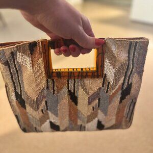 NEW Anthropologie Beaded Colorful Large Clutch Tortoise-print Handle
